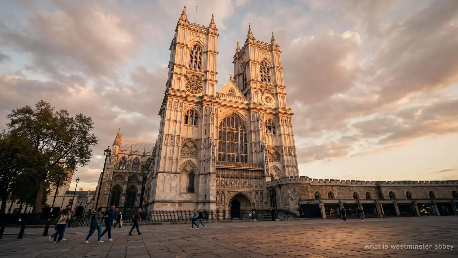 Illustration of Westminster Abbey's west towers in evening light